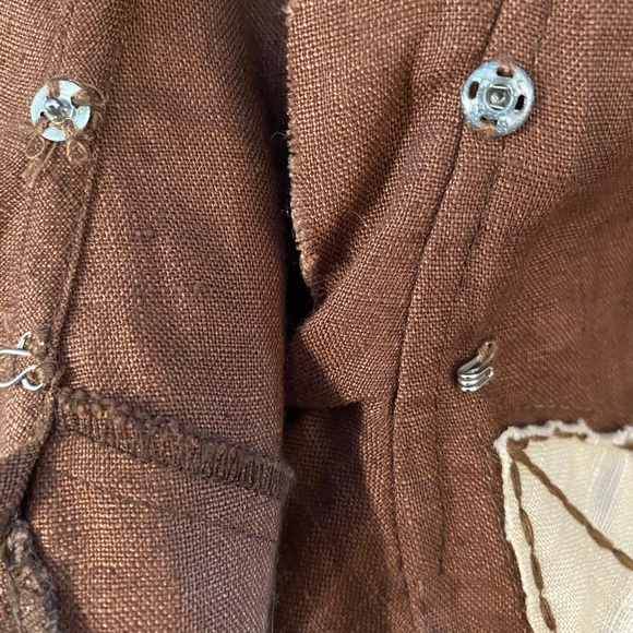 Very cute EUC ruff edge Karen Kane brown linen jacket with cream & green flowers - Picture 3 of 7